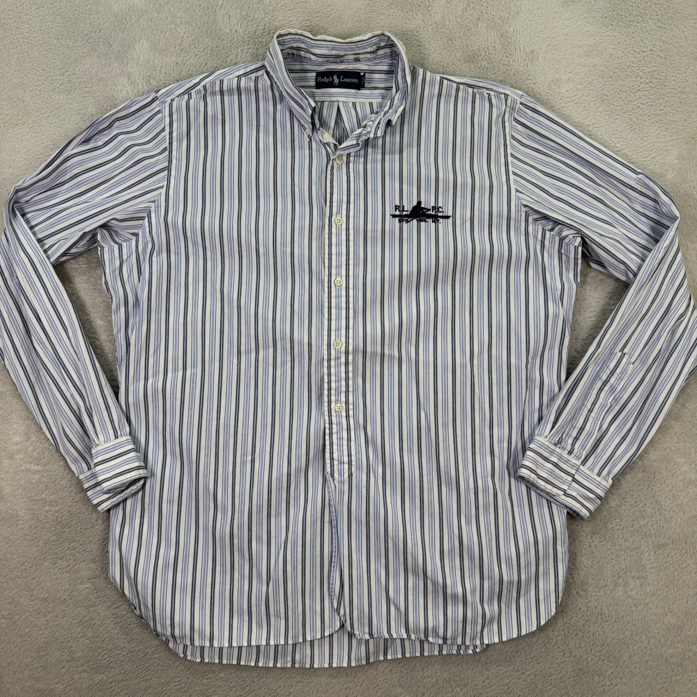 Ralph‎ Lauren Mens XL Striped Button Down Shirt RLPC New York NY Embroidered EUC